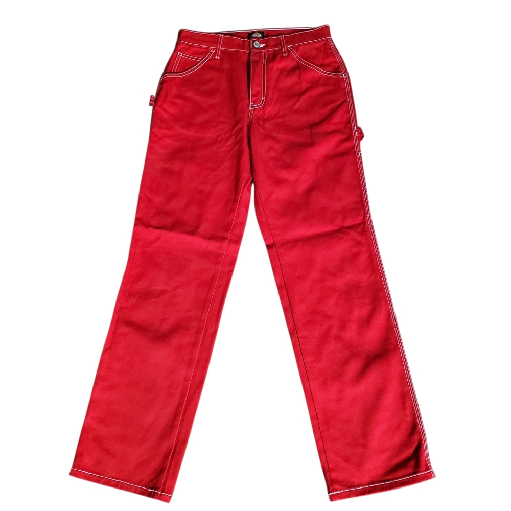 Dickies Juniors Carpenter Pants Size 3/26 Red High Rise Straight leg Jeans - Picture 2 of 13